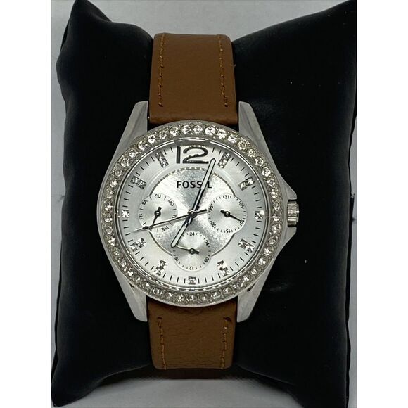 Fossil ES3202 Womens Brown Leather Analog White Dial Quartz Genuine Watch HK1064 - Picture 1 of 12